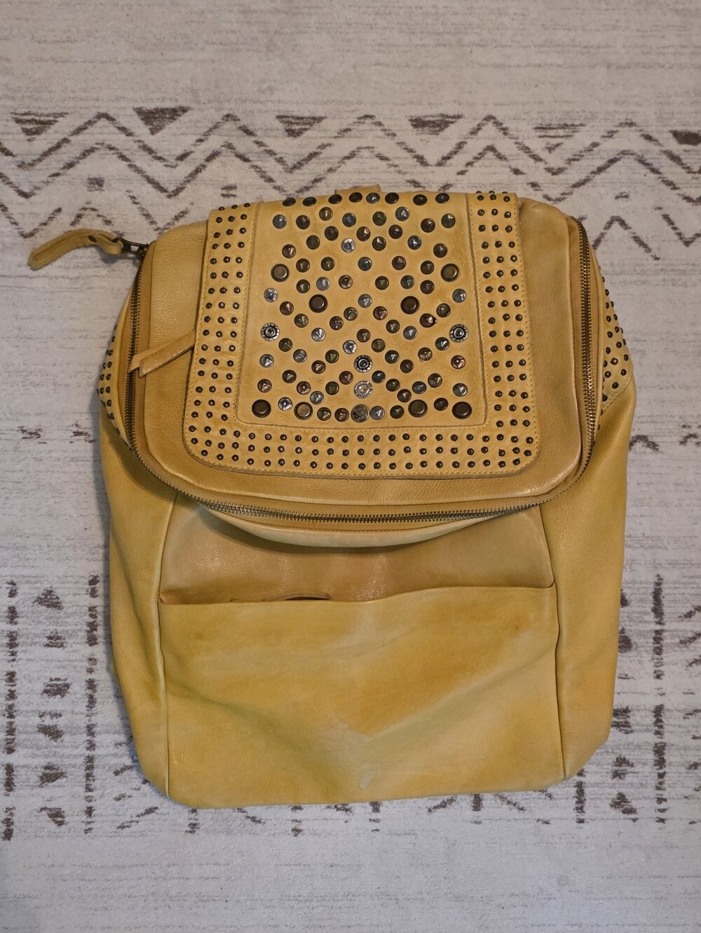 Viola Castellani Milano Made In Italy Yellow Studded Leather Sling Backpack